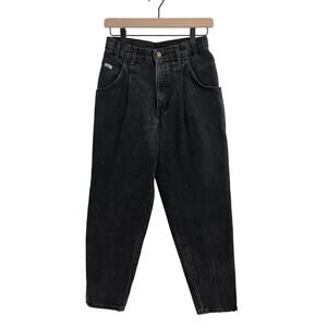 Chic Vintage 90's Acid Wash Black Mom Jeans High Waisted Tapered Pleated Size 8P